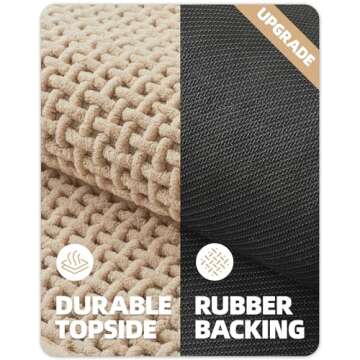 Color&Geometry Chenille Rubber Backed Beige Bathroom Rugs- Non Slip, Absorbent, Quick Dry, Washable- 23.5"x35.5" Large Bath Mat Thin Bathroom Rugs Fit Under Door