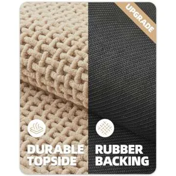 Color&Geometry Chenille Rubber Backed Beige Bathroom Rugs- Non Slip, Absorbent, Quick Dry, Washable- 23.5"x35.5" Large Bath Mat Thin Bathroom Rugs Fit Under Door