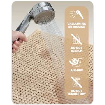 Color&Geometry Chenille Rubber Backed Beige Bathroom Rugs- Non Slip, Absorbent, Quick Dry, Washable- 23.5"x35.5" Large Bath Mat Thin Bathroom Rugs Fit Under Door