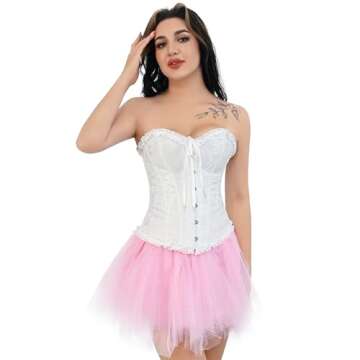 frawirshau Women's Lace Up Boned Overbust Corset Bustier Bodyshaper Top White XL