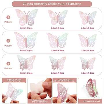 72 Pcs Butterfly Decorations, 3 Sizes 3 Styles, Butterfly Wall Decor, Butterfly Party Decorations, B...