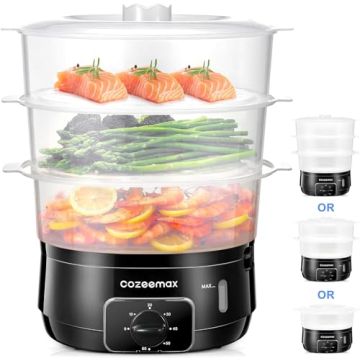 Cozeemax 3 Tier Electric Food Steamer for Cooking, 13.7QT Vegetable Steamer for Fast Simultaneous Co...