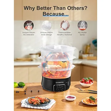 Cozeemax 3 Tier Electric Food Steamer for Cooking, 13.7QT Vegetable Steamer for Fast Simultaneous Cooking, Veggie Steamer, Food Steam Cooker, 60 Minute Timer, BPA Free Baskets, 800W(Black)