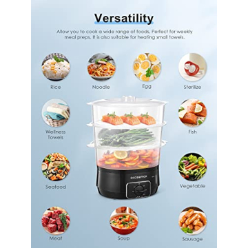 Cozeemax 3 Tier Electric Food Steamer for Cooking, 13.7QT Vegetable Steamer for Fast Simultaneous Cooking, Veggie Steamer, Food Steam Cooker, 60 Minute Timer, BPA Free Baskets, 800W(Black)