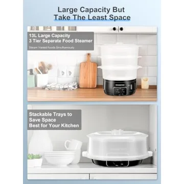 Cozeemax 3 Tier Electric Food Steamer for Cooking, 13.7QT Vegetable Steamer for Fast Simultaneous Cooking, Veggie Steamer, Food Steam Cooker, 60 Minute Timer, BPA Free Baskets, 800W(Black)
