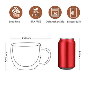 CNGLASS Double Wall Glass Cappuccino Mugs 8.1oz,Clear Insulated Glass Coffee Mug with Handle for Esp...