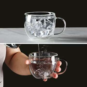 CNGLASS Double Wall Glass Cappuccino Mugs 8.1oz,Clear Insulated Glass Coffee Mug with Handle for Espresso,Latte,Tea,Set of 2