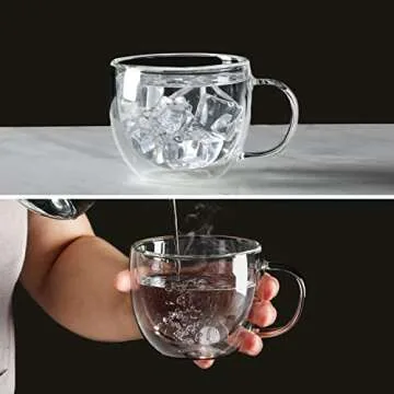 CNGLASS Double Wall Glass Cappuccino Mugs 8.1oz,Clear Insulated Glass Coffee Mug with Handle for Espresso,Latte,Tea,Set of 2