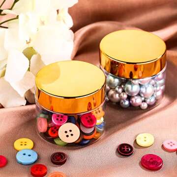 4 Pieces Round Clear Wide-mouth Leak Proof Plastic Container Jars with Lids for Travel Storage Makeup Beauty Products Face Creams Oils Salves Ointments DIY Making or Others (Gold, 2 Ounce)