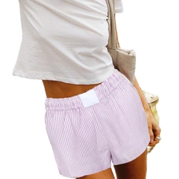 Striped Shorts Women Y2k Cute Plaid Boxer Shorts Elastic Waist Stripe Print Lounge Pajama Pj Bottoms...