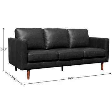 Rivet Revolve Modern Leather Sofa Couch - 80" Black