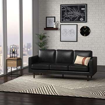 Rivet Revolve Modern Leather Sofa Couch - 80" Black
