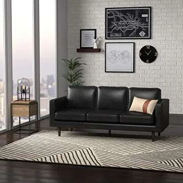 Rivet Revolve Modern Leather Sofa Couch - 80" Black
