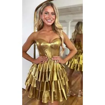 Mollyevers Metallic Homecoming Dress with Ruffle Skirt Strapless Corset Short Aqua Prom Dresses Size 10