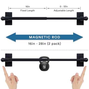 H.VERSAILTEX 2 Pack Magnetic Curtain Rods for Metal Doors Top and Bottom Multi-Use Adjustable Appliances for Iron and Steel Place, Petite Ball Ends, 16 to 28 Inch, 1/2 Inch Diameter, Black
