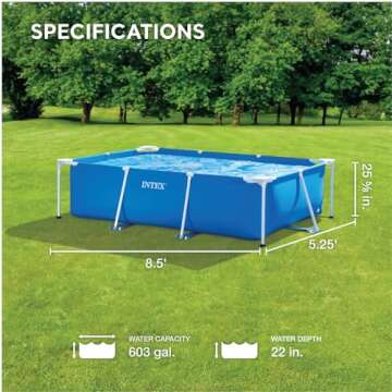 Intex Above-Ground Swimming Pool, Rectangular Frame 8.5ft x 26in, Ages 6 and Up
