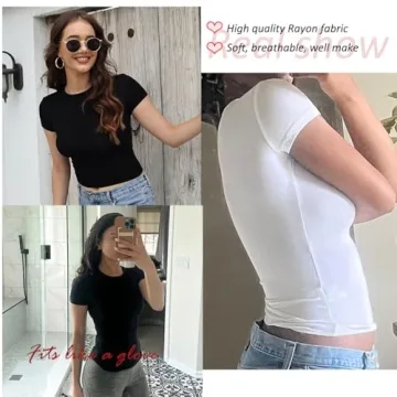 Dwnval Women Sexy Basic T-Shirt - Cute Crop Top for Summer