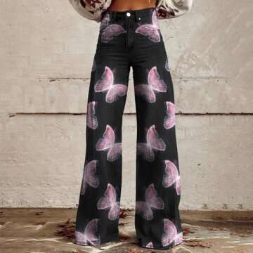 Women High Waist Long Trendy Wide Leg Trousers Tie Dye Print Pants Halloween Hippie Pants Straight L...