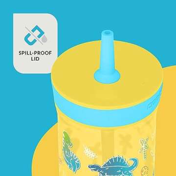 Contigo Kids’ Leighton Straw Tumbler with Spill-Proof Leak-Proof Lid, 14oz, Pineapple/Dinos