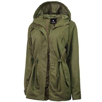 TL Women's Anorak Utility Parka Jacket, Long Military Cargo Parka, Regular & Plus Size Olive Med