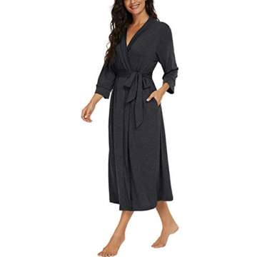 VINTATRE Women Kimono Robes Long Knit Bathrobe Lightweight Soft Knit Sleepwear V-neck Casual Ladies Loungewear Dark Gray-Large
