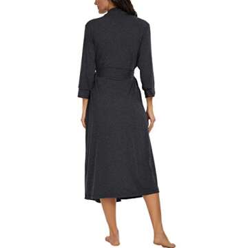 VINTATRE Women Kimono Robes Long Knit Bathrobe Lightweight Soft Knit Sleepwear V-neck Casual Ladies Loungewear Dark Gray-Large