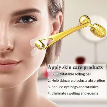 Yeamon Face Massager, Metal Face Roller Gua Sha Massage Tool for Face Neck Eye Body Skin Care, Facial Roller for Women(Gold)
