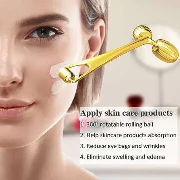Yeamon Face Massager, Metal Face Roller Gua Sha Massage Tool for Face Neck Eye Body Skin Care, Facial Roller for Women(Gold)