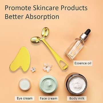 Yeamon Face Massager, Metal Face Roller Gua Sha Massage Tool for Face Neck Eye Body Skin Care, Facial Roller for Women(Gold)