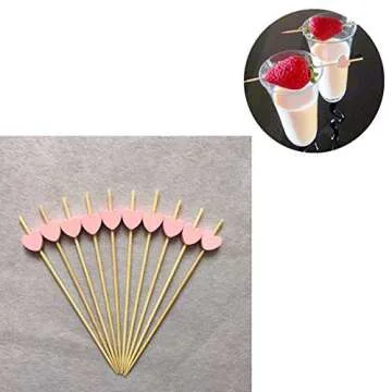 AKOAK 100 Counts Handmade 4.7" Pink Heart Cocktail Sticks Party Supplies