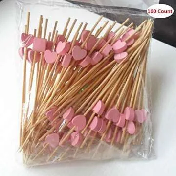 AKOAK 100 Pink Heart Cocktail Sticks for Parties and Events