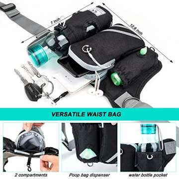 SHINE HAI Retractable Hands Free Dog Leash with Dual Bungees for 2 Dogs, Adjustable Waist Belt Fanny Pack, Reflective Stitching Leash for Running Walking Hiking Jogging Biking Black