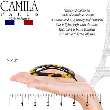 Camila Paris CP2794 French Hair Barrette Clip for Women, Handmade, Tokyo, Slide-in Metal-Free Closure, Strong Hold Grip Hair Clips for Girls, No Slip Durable Styling Hair Accessories, Made in France