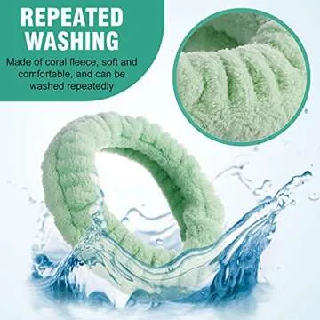 Luluo Spa Headband Women Microfiber Facial Makeup Hairband with Wristbands Elastic Fluffy Face Washing Headband Skin Care Green Spa Headbands