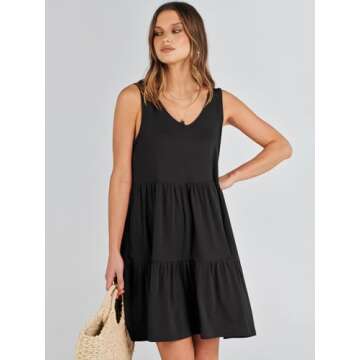 ANRABESS Womens Summer Casual Tank Dress Sleeveless V Neck T Shirt Sundress Flowy Tiered Swing Mini ...