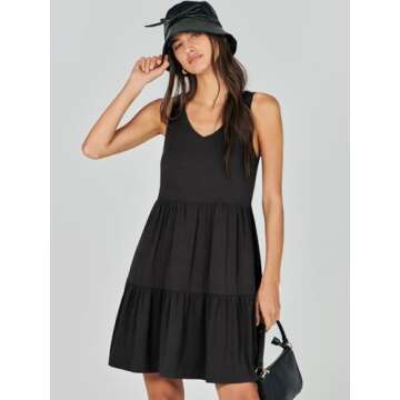 ANRABESS Womens Summer Casual Tank Dress Sleeveless V Neck T Shirt Sundress Flowy Tiered Swing Mini Beach Vacation Dresses Black Small
