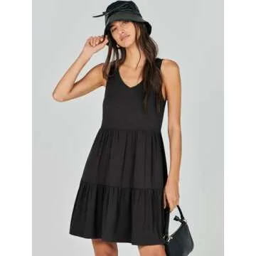 ANRABESS Womens Summer Casual Tank Dress Sleeveless V Neck T Shirt Sundress Flowy Tiered Swing Mini Beach Vacation Dresses Black Small