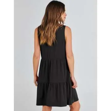 ANRABESS Womens Summer Casual Tank Dress Sleeveless V Neck T Shirt Sundress Flowy Tiered Swing Mini Beach Vacation Dresses Black Small