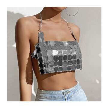 Qoinied Acrylic Halter Bikini Top - Silver Body Chain Vest