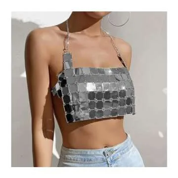 Qoinied Acrylic Halter Bikini Top - Silver Body Chain Vest