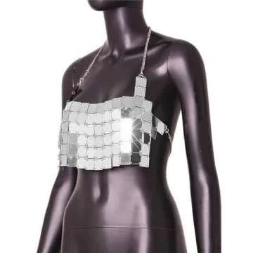 Qoinied Acrylic Halter Bikini Top - Silver Body Chain Vest
