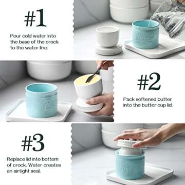 DOWAN Butter Crock, French Butter Dish for Spreadable Soft Butter, Ceramic Butter Keeper with Lid for countertop, Housewarming Gift for Wife Mom Friends, Blue