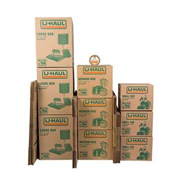 U-Haul Moving Box Variety Pack 10 Small, 10 Medium, and 5 Large Boxes - Suitable for Moving, Packing...