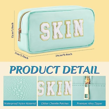 Cunno 4 Pcs Preppy Makeup Bag Chenille Letter Stuff Bag Nylon Cosmetic Bag Makeup Bag Toiletry Cosmetic Case with Zipper Makeup Pouch Christmas Gift for Women Travel(Pastel Colors,Vivid)