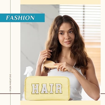 Cunno 4 Pcs Preppy Makeup Bag Chenille Letter Stuff Bag Nylon Cosmetic Bag Makeup Bag Toiletry Cosmetic Case with Zipper Makeup Pouch Christmas Gift for Women Travel(Pastel Colors,Vivid)