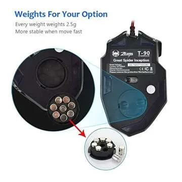 Zelotes T90 Professional 9200 DPI High Precision USB Wired Gaming Mouse,8 Buttons,With 7 kinds modes of LED Colorful Breathing Light, Weight Tuning Set (Black)