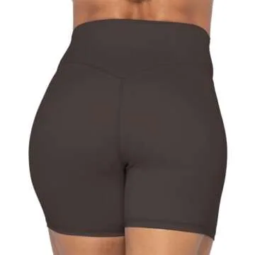 Sunzel No Front Seam High Waist Biker Shorts for Women, Squat Proof Yoga Workout Gym Bike Shorts 5" Inseam Seal Brown Small