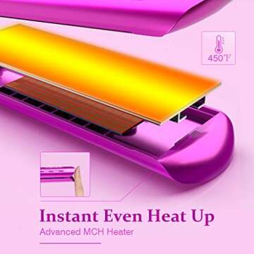 Ovonni Nano Titanium Hair Straightener Dual Voltage 1 3/4 Inch Wide Plate Flat Iron Professional Instant Heat Up Auto Shut Off Adjustable Temperature Straightener Iron for All Hair Types (1.75 inch)