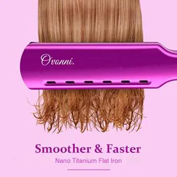 Ovonni Nano Titanium Hair Straightener Dual Voltage 1 3/4 Inch Wide Plate Flat Iron Professional Instant Heat Up Auto Shut Off Adjustable Temperature Straightener Iron for All Hair Types (1.75 inch)