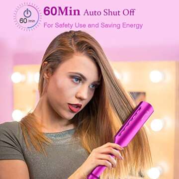 Ovonni Nano Titanium Hair Straightener Dual Voltage 1 3/4 Inch Wide Plate Flat Iron Professional Instant Heat Up Auto Shut Off Adjustable Temperature Straightener Iron for All Hair Types (1.75 inch)
